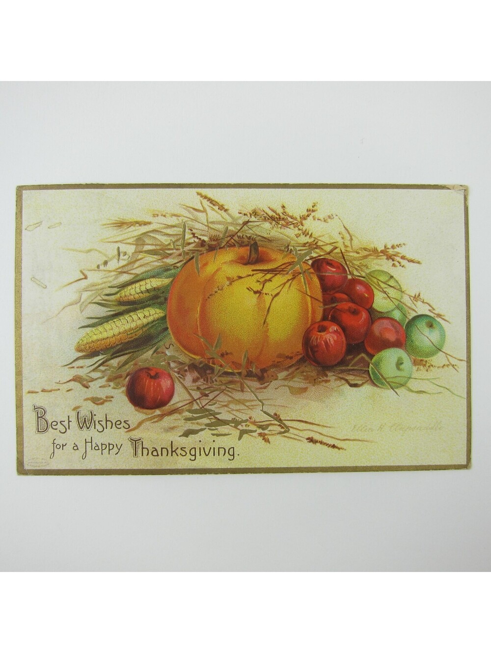 Thanksgiving Postcard Harvest Pumpkin Corn Apples Clapsaddle Embossed Antique